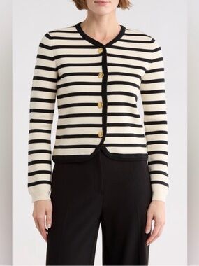 NWT rag & bone Dee Striped Black and Cream Button Cardigan